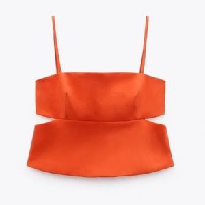 Zara orange top with side cut outs, size XS